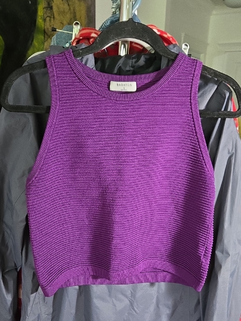 Babaton Vibrant Purple Ribbed Knit Cropped Tank